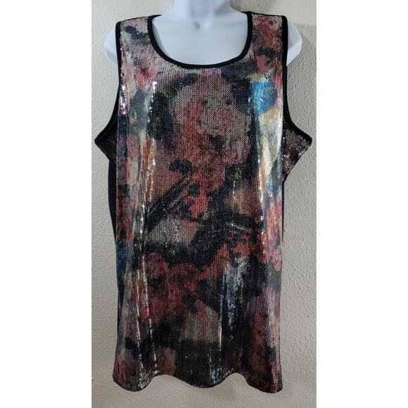 Avenue Black Purple Sequin Abstract Sleeveless Top 22 24 New Without Tags Flowy - Picture 1 of 6